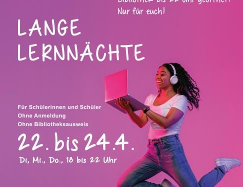 Plakat zu den langen Lernnächten in der Stadtbibliothek