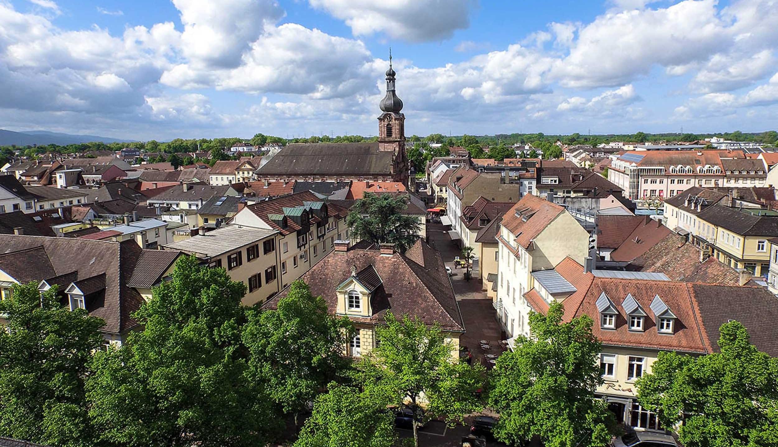 Rastatt from above with view of the city center