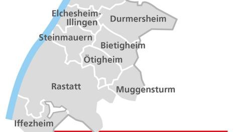 Karte Gebiet Gemeinsamer Gutachterausschuss in Rastatt