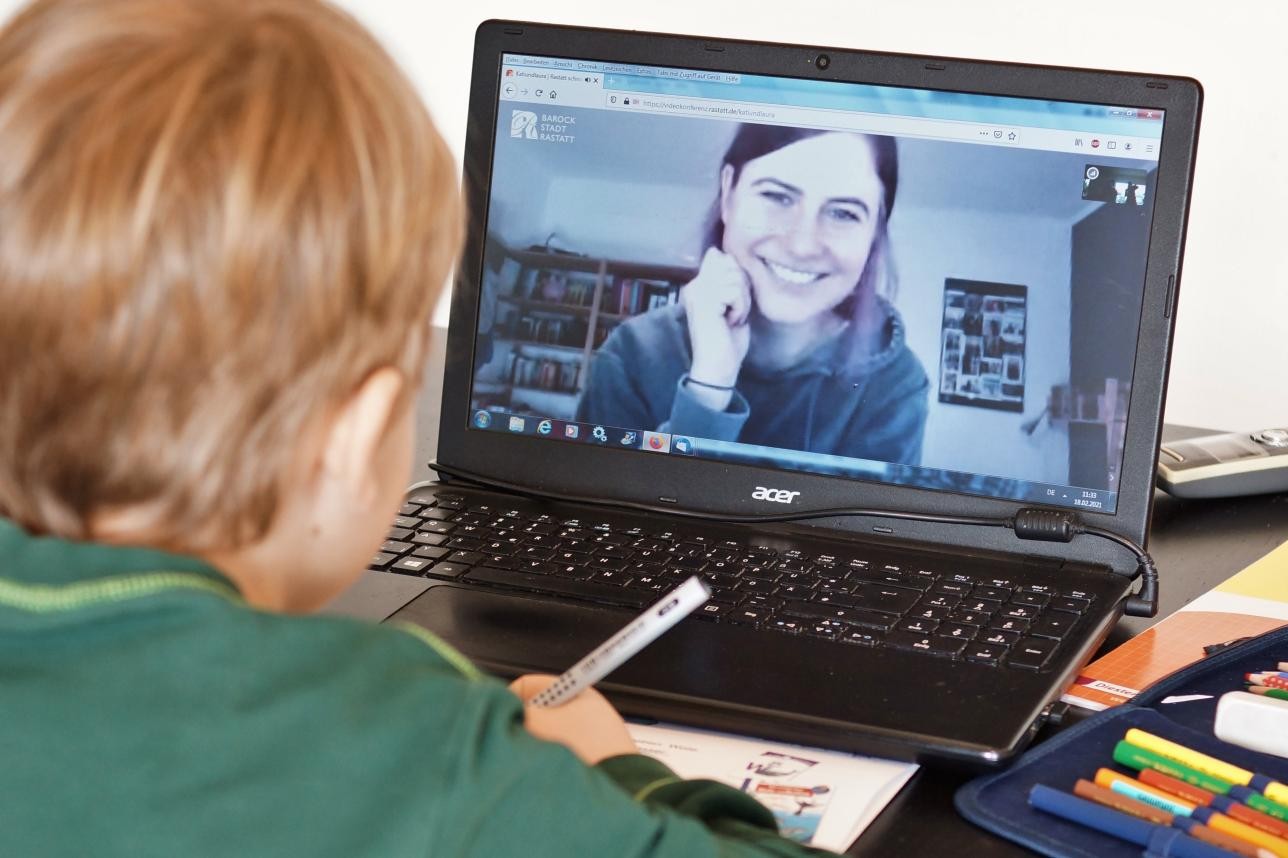 School social worker making a video call