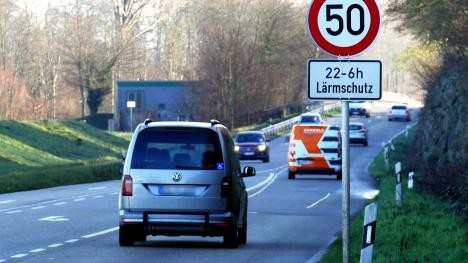 Street in Rastatt with cars and 50 sign