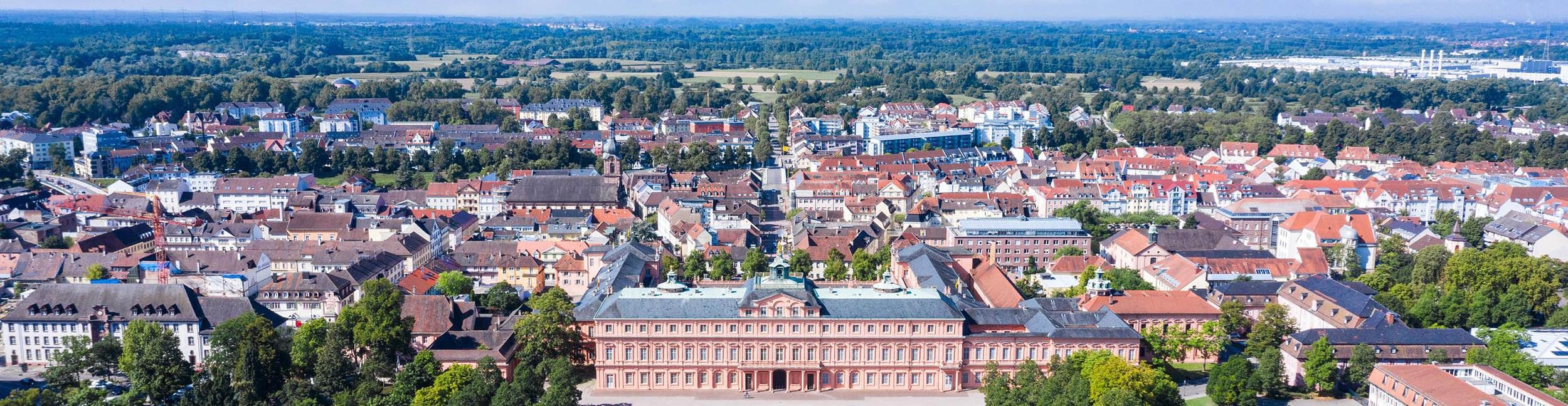 Aerial view of Rastatt Castle and Rastatt city center