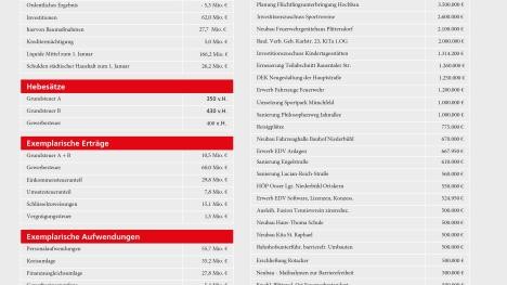 Graphic key budget data for the city of Rastatt