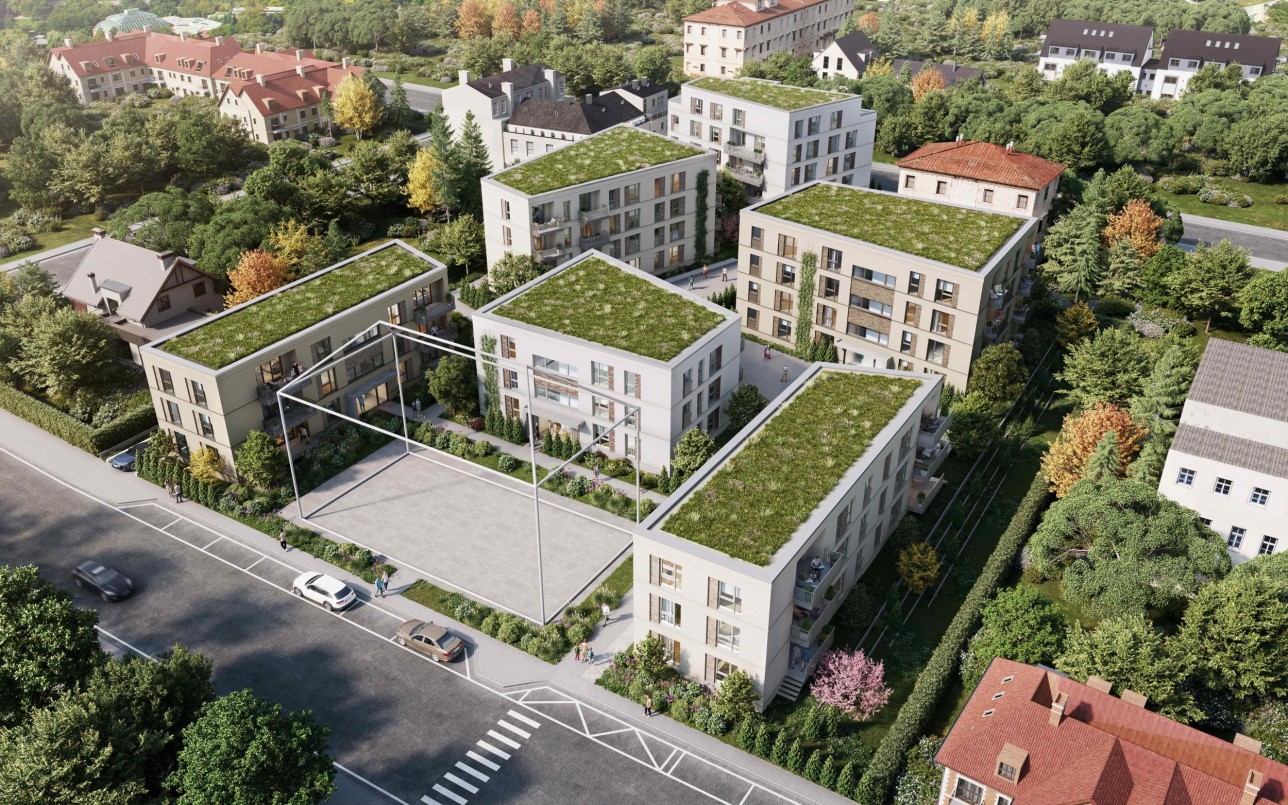 Visualisation avec 6 immeubles d'habitation aux toits végétalisés