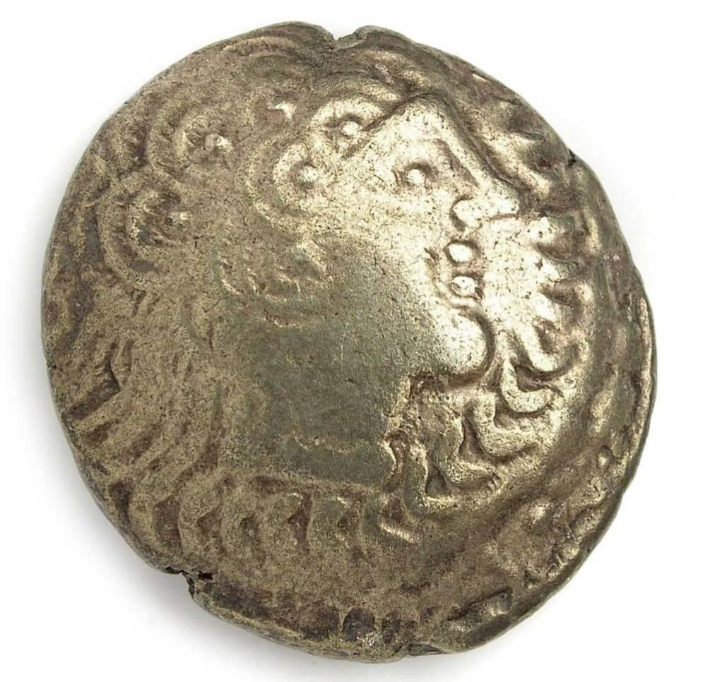 Vorderseite einer keltischen Münze mit Bildnis Alexanders der Große