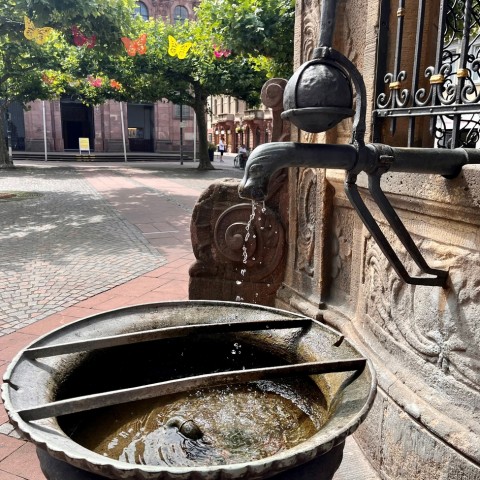 Drinking water flows from the Nepomuk fountain in Rastatt. Photo: City of Rastatt/Heike Dießelberg Nepomuk Fountain in Rastatt