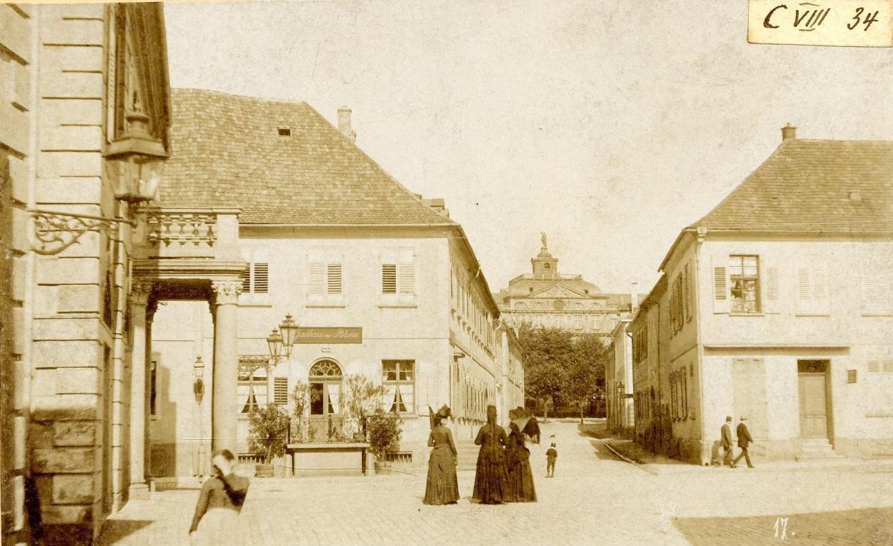 Photo postcard from the late 19th century with a view of the Gasthaus Blume in Rastatt, a meeting place for democrats. Photo credit: Rastatt city archive