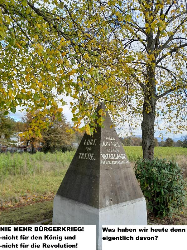 Das Foto, das die meisten Stimmen erhielt, zeigt das Denkmal zu Ehren von 1849 gefallenen Soldaten mit dem Hinweis "Nie wieder Bürgerkrieg"