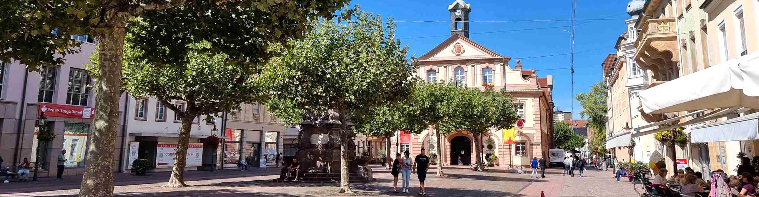 Market square in Rastatt with the historic town hall in the background