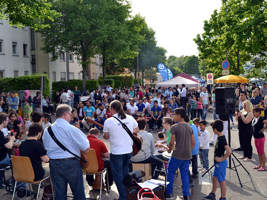 Group of people at the neighborhood festival