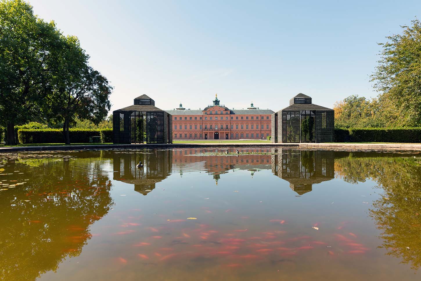 Rastatt castle with pond in castle garden
