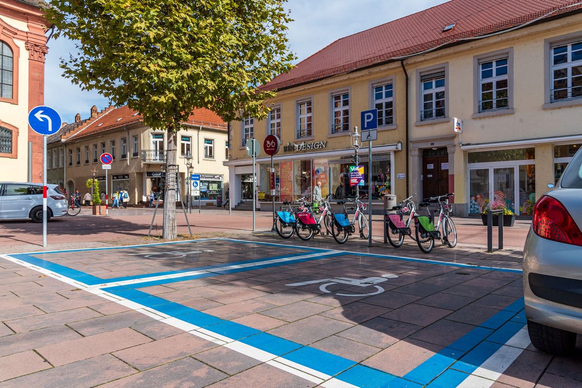 Disabled parking space in front of a store